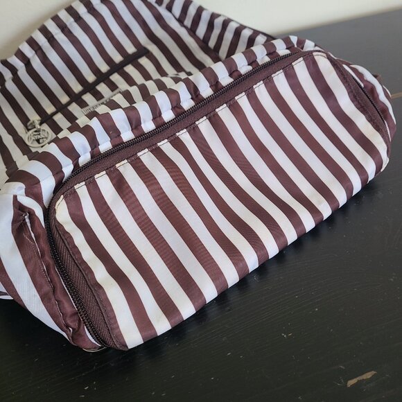 Henri Bendel Zip Around Packable Brown White Stripe Backpack Lightweight Compact main image 8